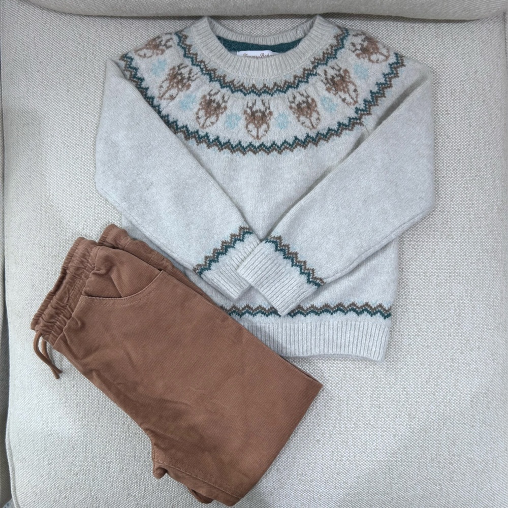 Tommy Bahama 2T Boys Christmas Two Piece Corduroy Pants Deer Sweater NWOT